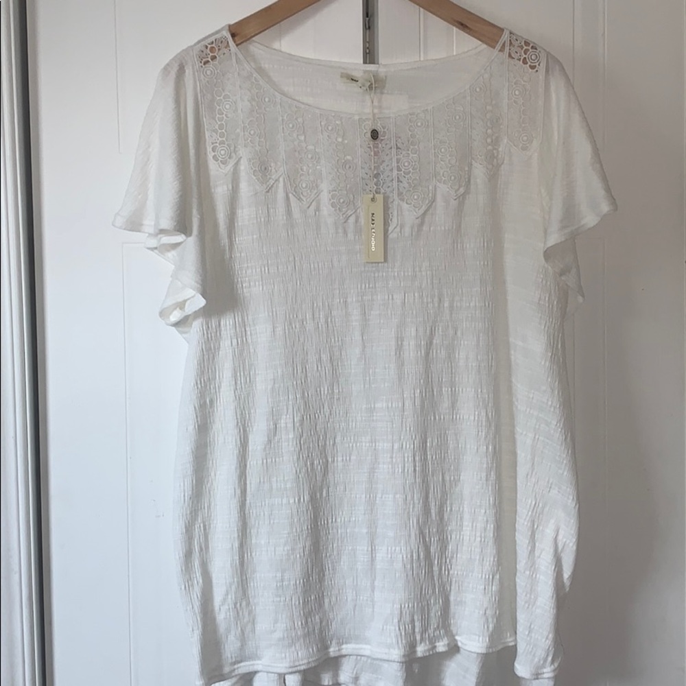 Max Studio | Flutter Lace Short Sleeve Top - Picture 2 of 3